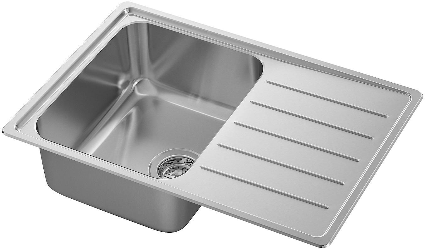 VATTUDALEN Inset sink, 1 bowl with drainboard - stainless steel 69x47 cm