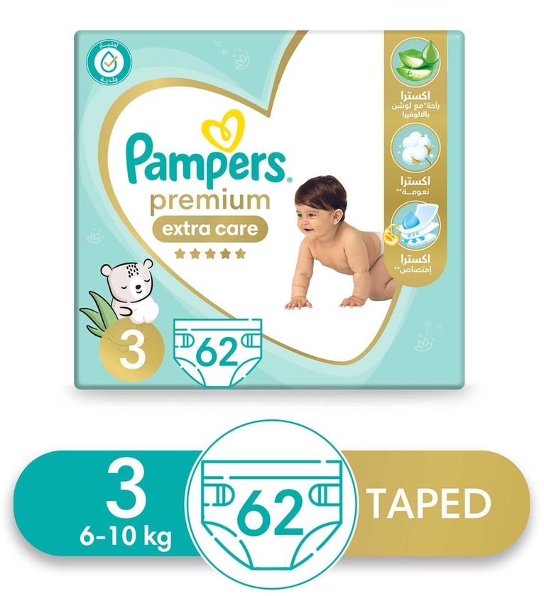 Pampers Premium Extra Care Diapers - Size 3 - 6-10 kg - 62 Diapers