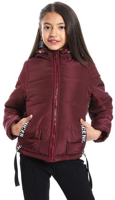 Andora Zipper Closure Hooded Waterproof Girls Jacket - Burgundy