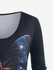 Plus Size Glitter Sparkling Butterfly Galaxy Light Beam Print Long Sleeves T-shirt - 6x