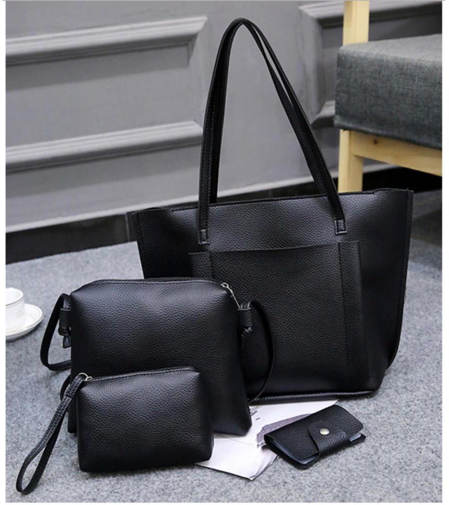 Osuki Elegant 12211 PU Leather 4 in 1 Shoulder Handbag (Black)