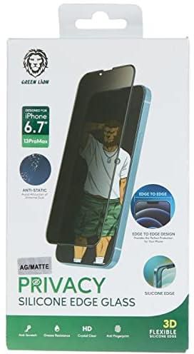 Green Lion 3D Silicone AG/Matte Privacy Glass Screen Protector for iPhone 13 Pro Max - Black
