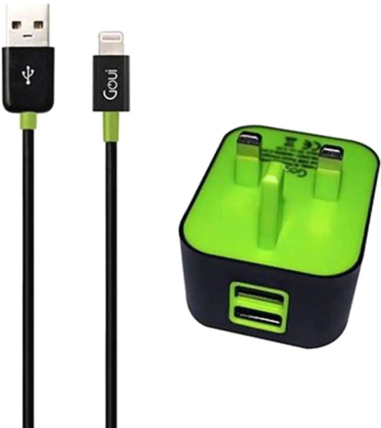 Goui 2 USB ports wall charger + lightning cable, Black