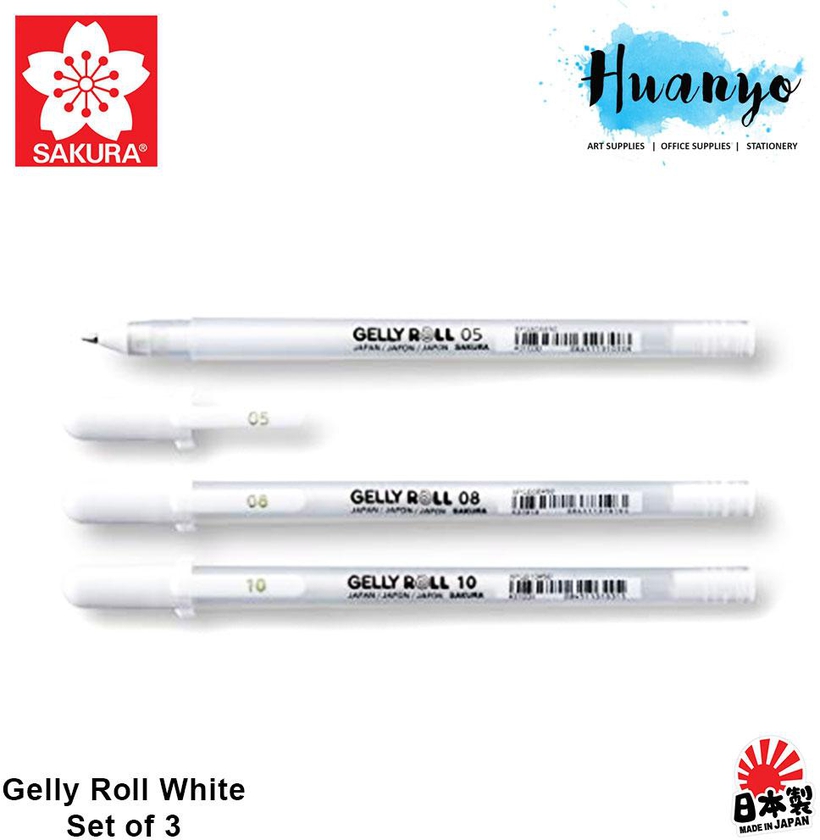 Sakura Gelly Roll White Gel Pens (0.5/0.8/1.0mm) - Set of 3