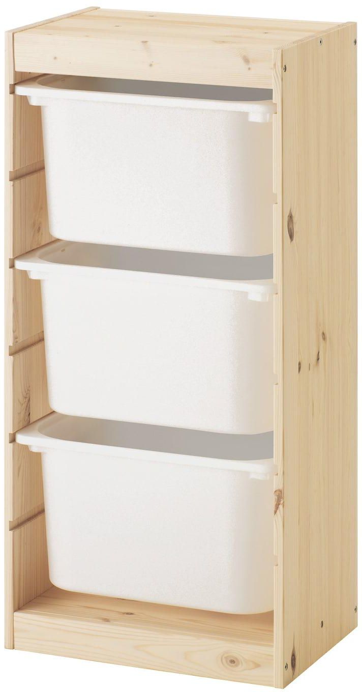 TROFAST Storage combination with boxes - light white stained pine/white 44x30x91 cm