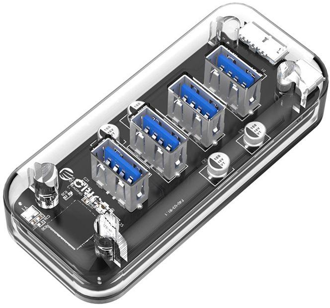 Generic ORICO F4U 4 X USB 3.0 Ports 5Gbps Fast Transmission Desktop HUB With Blue LED Indicator Light(Transparent)