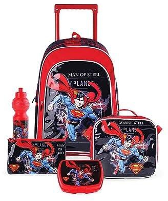 TRUCARE Warner Bros' Superman Man of Tomorrow 5in1 Trolley School Bag Set | Kids Backpack Gift | Water Resistant,Box set 18"