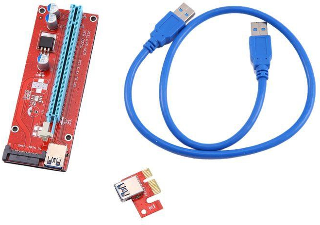USB3.0 PCI-E PCI Express 1X to 16X Riser Card Adapter, Mining Dedicated Graphics Card Extension Cable with SATA Power Slot Connector ,60CM USB 3.0 Cable ,Red