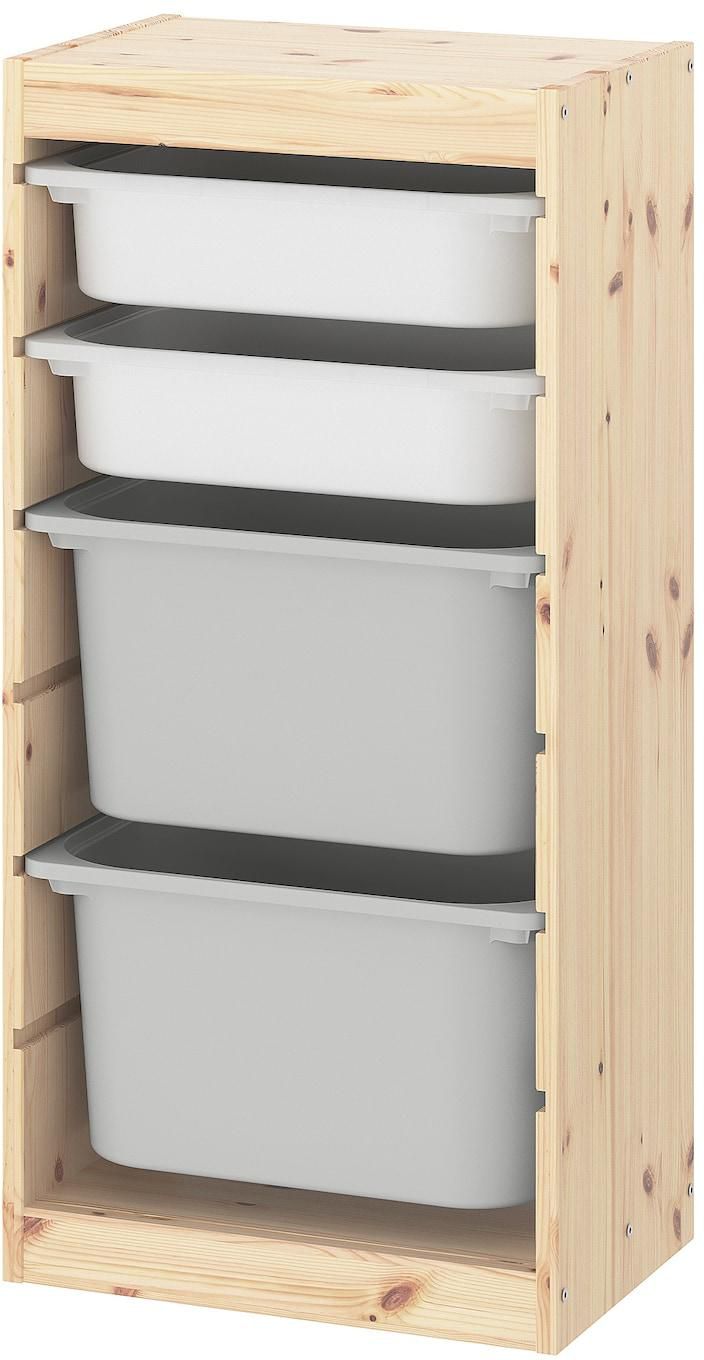 TROFAST Storage combination with boxes - light white stained pine white/grey 44x30x91 cm