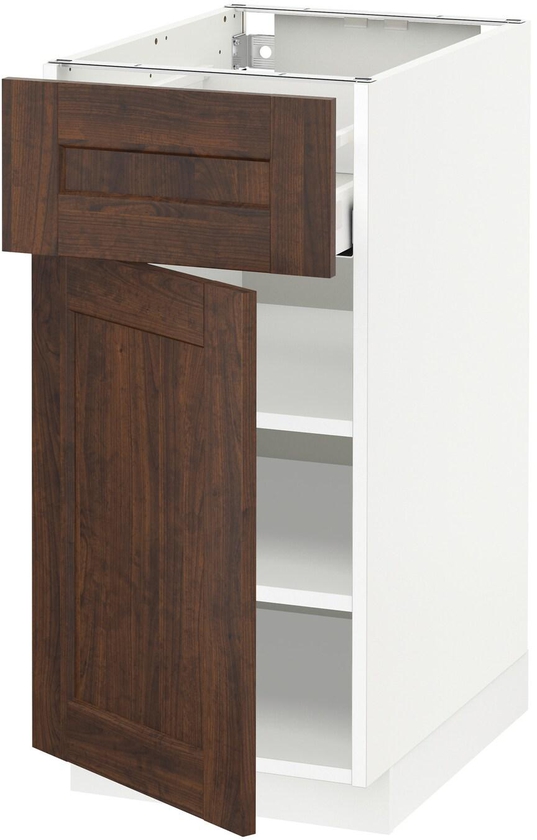 METOD / MAXIMERA Base cabinet with drawer/door, white, Edserum brown, 40x60 cm