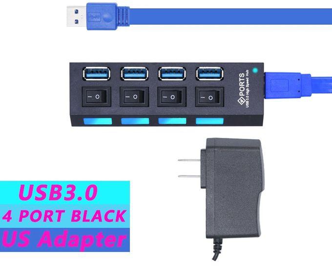 （4 Port Black With US）USB 3.0 Hub High Speed Hub 4/7 Ports Multiple 3.0 Hub Switch USB 3 Hub Use Power Adapter USB Extender For PC Laptop