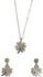 TRINKETS BOUTIQUE Flower Necklace + Earing Set for Women dimension: 1.2cm Chain length: 43cm, adjustable (Silver)