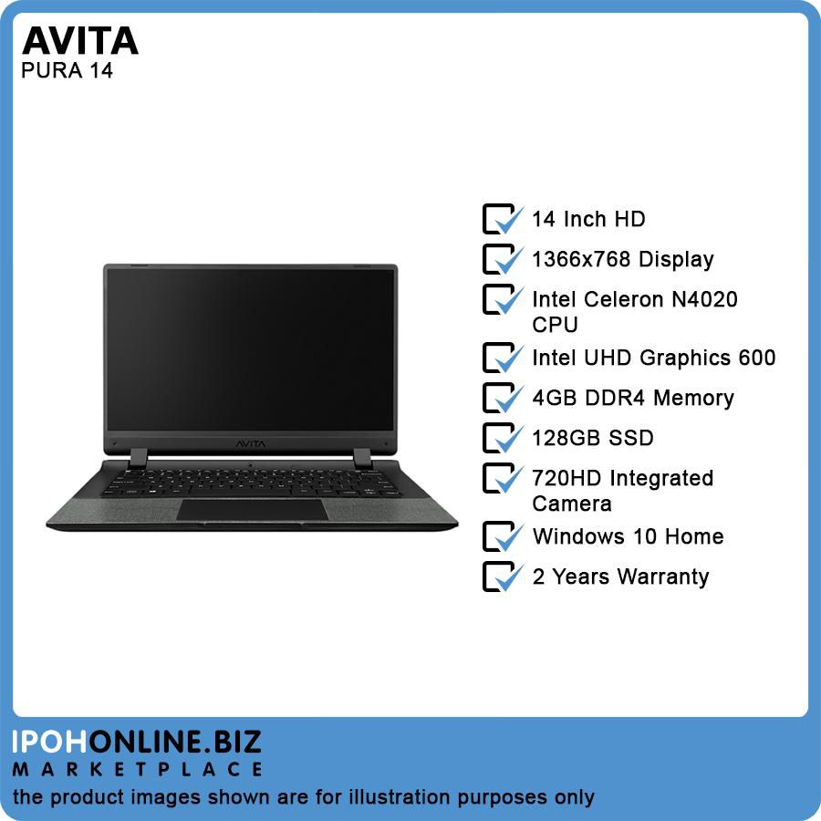 Avita Pura E 14 Laptop (Celeron N4020/4GB/128GB SSD/W10H/HD) Ink Black