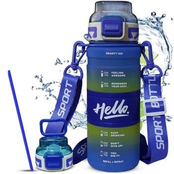 زجاجة مياه رياضية مانعة للتسرب مع شفاطة، زجاجة شرب للياقة البدنية متينة للاستخدام في الهواء الطلق مع حزام، خالية من البيسفينول أ، 720 مل (أزرق)