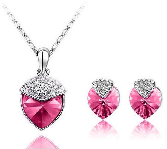 Azora Silver Plated pink stone Elegant jewelry set