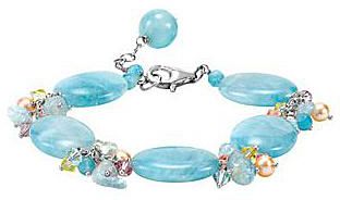 Dyed Blue Quartz with Swarovski Crystal and Pearl Bracelet in Sterling Silver 7.5 Inch