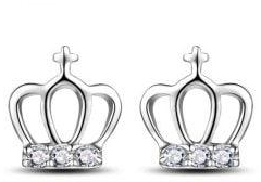 Rhinestone Cross Crown Stud Earrings - Silver
