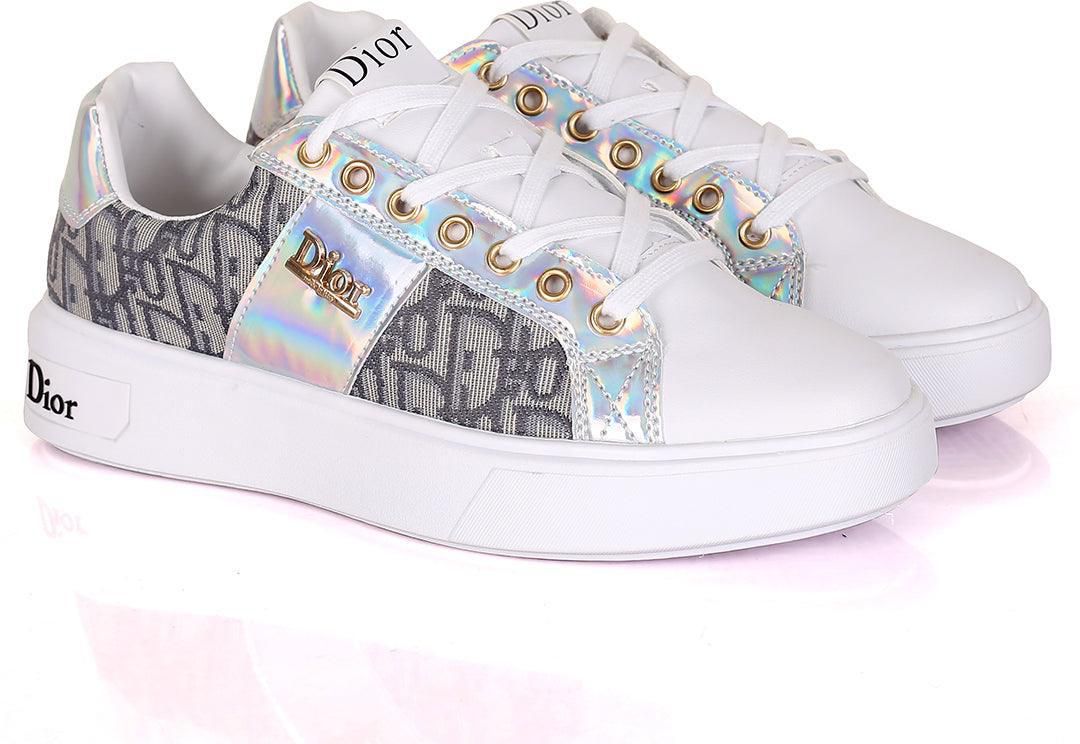 Christ Dio Gold Logo Crested Designed White Sole Lace Up Sneakers