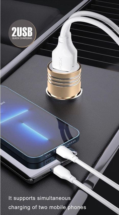Pzx C906 New Design Mobile Phone Charger Dual Usb Car Charger For Iph/TYPE-C Aluminum Alloy Dual Usb Car Charger, Powerdrive Car Adapter For Iphone
