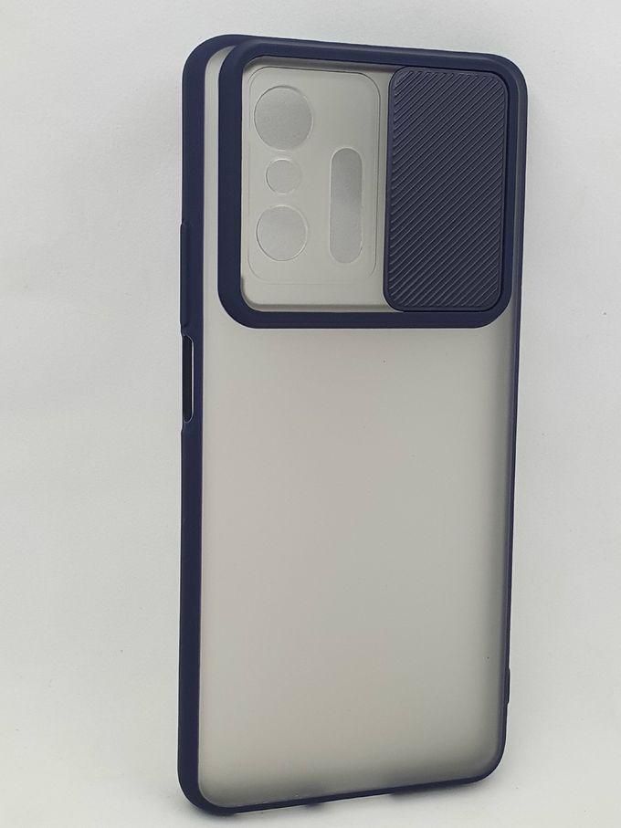 جراب ظهر ناعم شفاف بتصميم رائع وجذاب مع حماية كاملة للهاتف وحماية خاصة بباب منزلق لعدسة الكاميرا لهاتف شاومي ريدمي 11 تي و 11 تي برو - ازرق Xiaomi 11T 5G & Xiaomi 11T Pro 5G