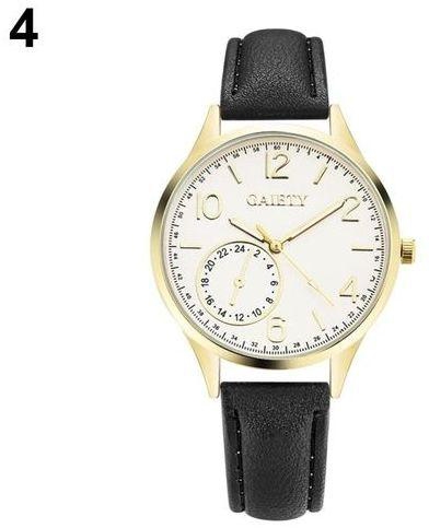 Bluelans GAIETY Lady Girl Simple Casual Faux Leather Strap Round Dial Quartz Fashion Wrist Watch (Black)