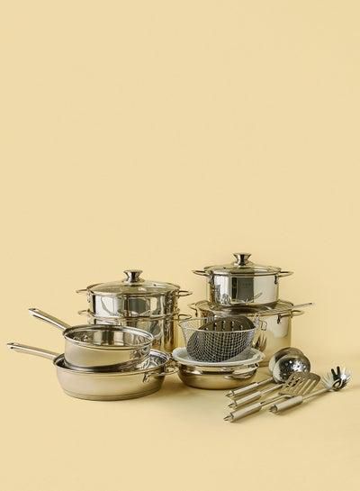 18-Piece High Quality Stainless Steel Cookware Set Silver