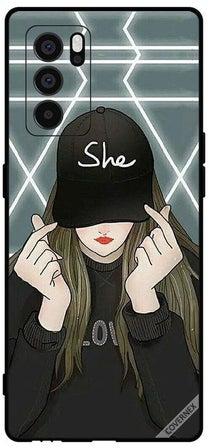 غطاء حماية لهاتف أوبو رينو 6 برو 5G بتصميم قبعة بطلمة "She" متعدد الألوان