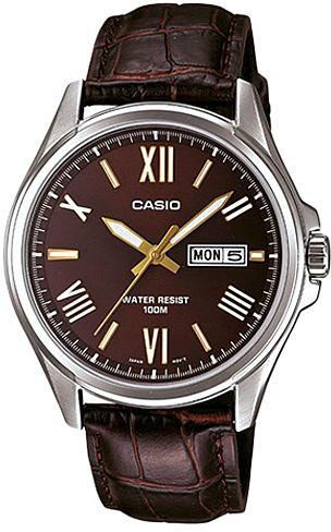 Casio Men's Brown Dial Leather Band Watch - MTP-1377L-5A