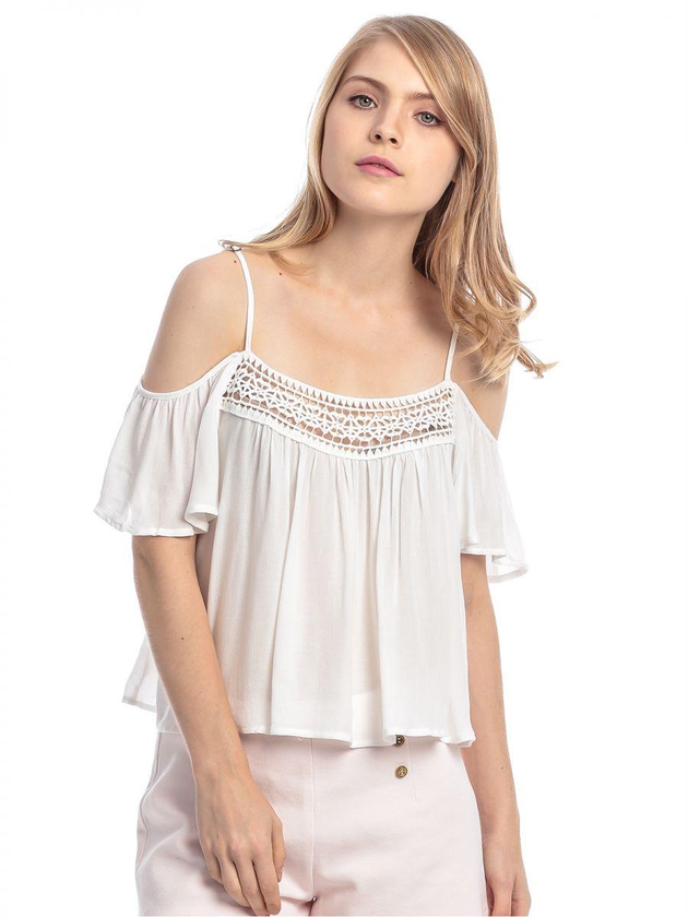 Forever 21 White Rayon Square Neck Blouse For Women