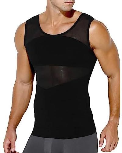 Compression Shirts for Men Slimming, Workout Mesh Tank Top Undershirts Shapewear, Sleeveless Vest Men, Black - L Size