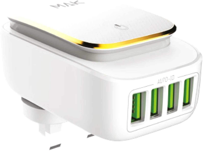 Mak home charger 4 port USB,  HC-L4L, White/Gold