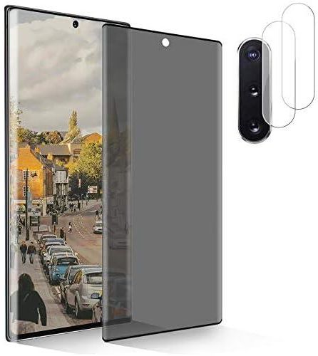 [1+1] Galaxy Note 10 5G (6.3") Privacy Tempered Glass Screen Protector + Camera Lens Film [9H Hardness] [No Bubbles] [Anti-Spy] [Anti-Fingerprints] for Samsung Galaxy Note 10 5G 6.3 Inch