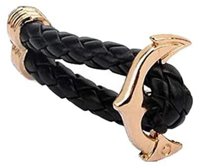 Multilayer Genuine Leather Bracelets Bangles Golden Anchor Bracelets Cuff Wristband Women Men