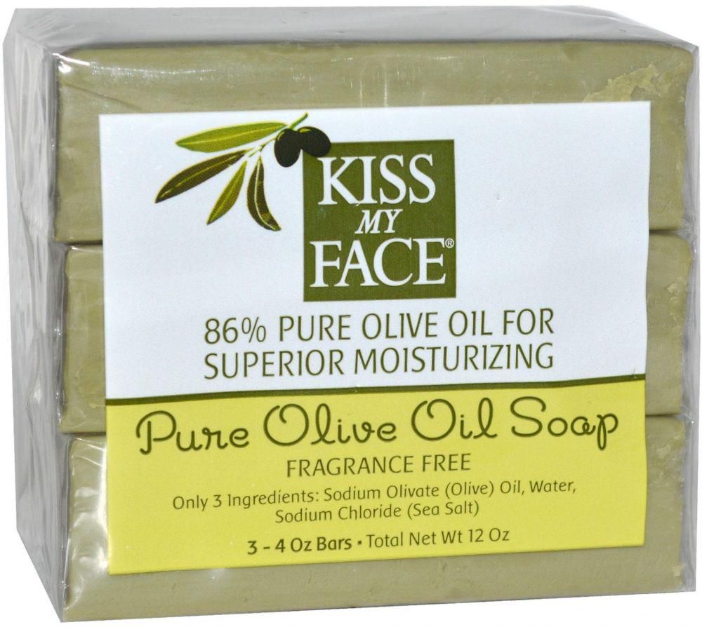 3 قطع صابون مرطب خالي من العطور بزيت الزيتون النقي  Kiss My Face Pure Olive Oil Soap, Fragrance Free