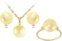 VP Jewels 18K Solid Gold 0.10ct Diamonds 10-11mm Golden Pearl Ring, Earrings and Necklace Set