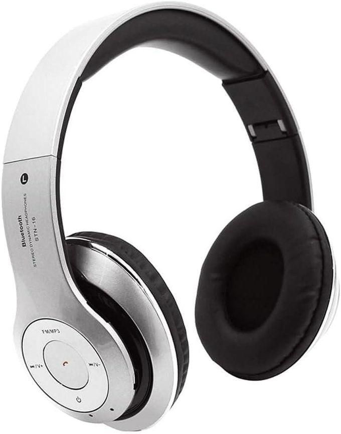 STN-16 Stereo Bluetooth Headset Headphone With SD Memory Card Slot For Phones And Laptops - Silver