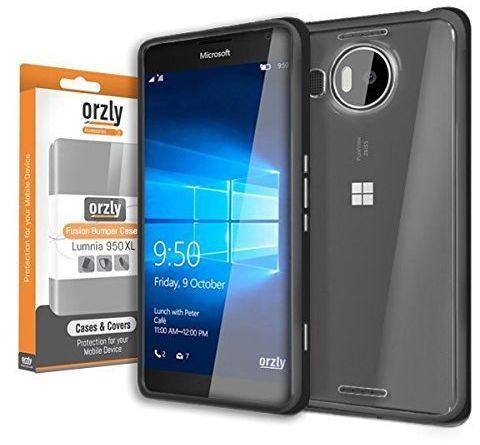Microsoft Lumia 950 XL Case Cover , Orzly , Protective Hard Cover , BLACK Rubber , Clear Back Panel