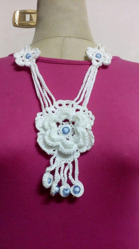 Handmade Crochet Necklace - White