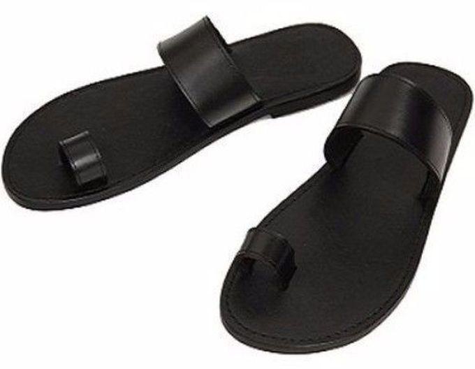 Men's Plain Quality Leather Slippers - Black