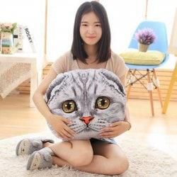 Cute 3D Big Eyes Nekolus Shape Plush Cartoon Pillow - Gray