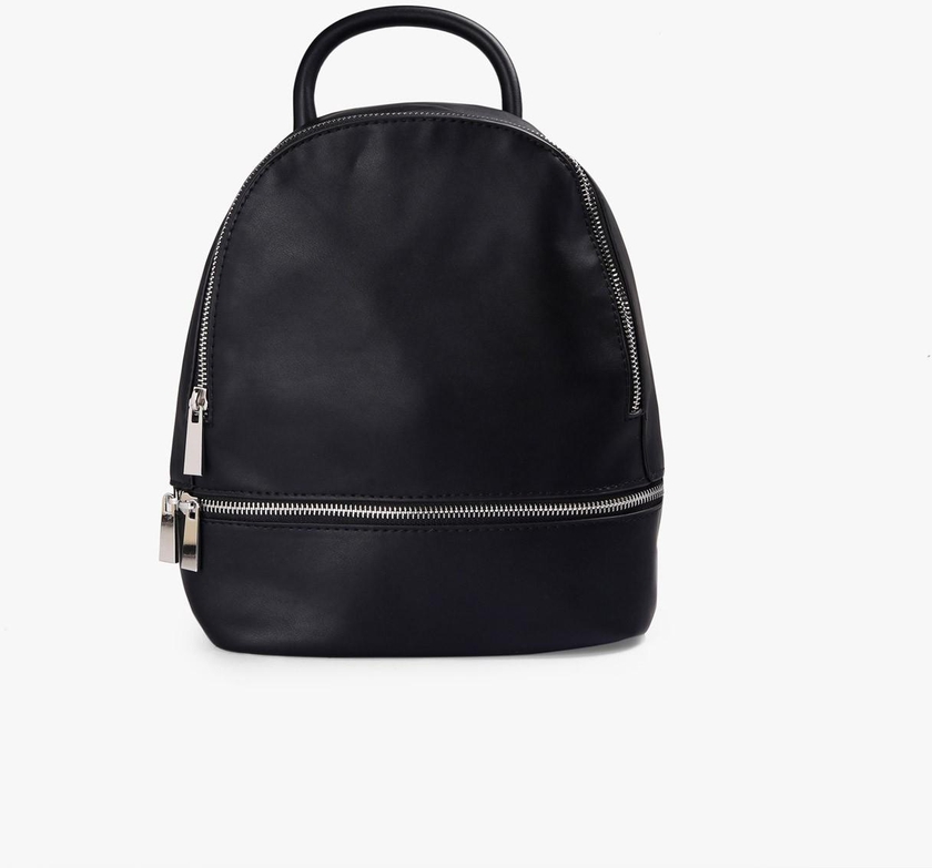 Black Zip Faux Leather Backpack