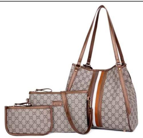 Fashion 3 in 1 Vintage Print Brown Straps Shoulder Handbag