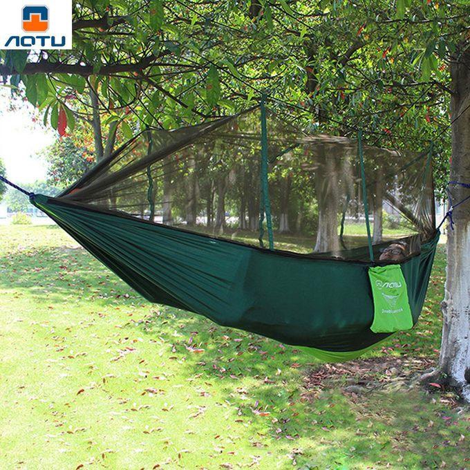 Aotu 2.6 X 1.4M Camping Portable High Strength Parachute Fabric Hanging Bed Sleeping Hammock With Mosquito Net-Green