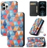 Colored Drawing Magnetic Horizontal Flip PU Leather Case With Holder & Card Slots & Wallet For IPhone 12 / 12 Pro(Rhombus Mandala)