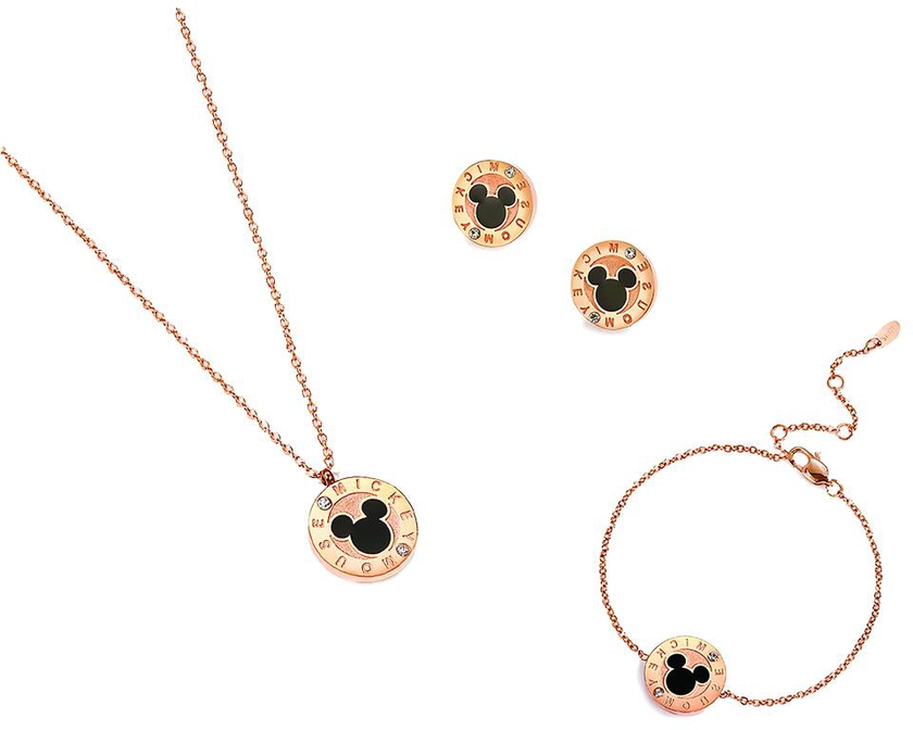 Seoulsenztury Disney Collection Round Mickey Titanium Necklace Set (Rose Gold)