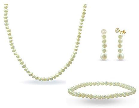 طقم مجوهرات 18 قيراط بلآلئ بيضاء قابلة للتبديل من فيرا بيرلا- 3 قطع