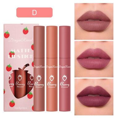 3Pcs Multicolor Berry Mousse Matte Lipstick Set D
