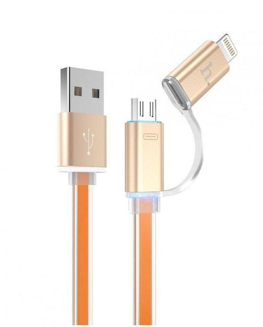 Hoco UPL08 - 2-IN-1 Micro and Lightning Charge and Data Sync Cable - 1.2 Meter - Orange