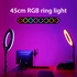 RGB مصباح سيلفي LED حلقي 45 سم 18 بوصة مصباح تصوير ملون مع حامل 210 سم