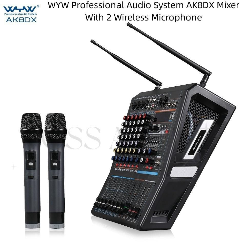 WYW Professional Audio Mixer System AK8DX with 2 Wireless Microphone